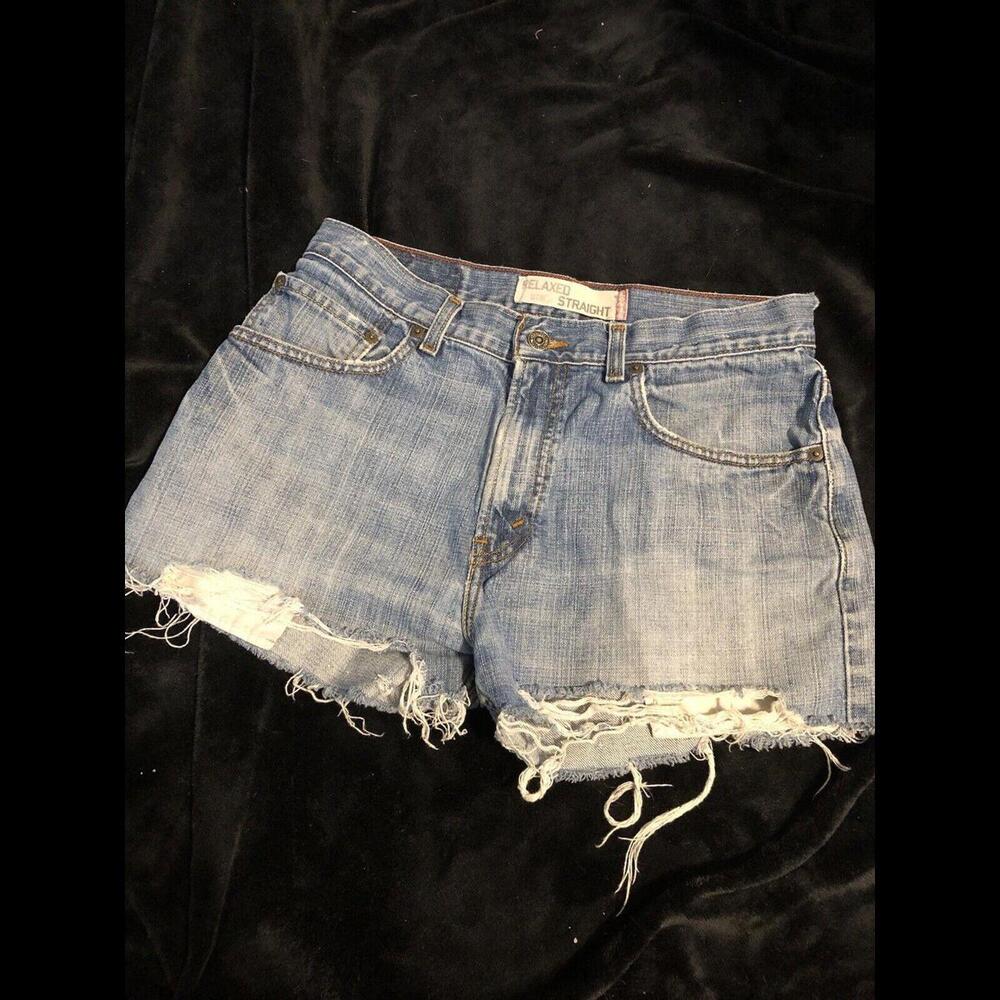 Levi's Blue Jean 559 Relaxed Straight Medium Wash Distressed Denim Shorts 31x30